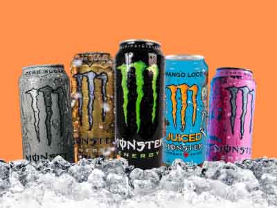 Monster energy cans over ice